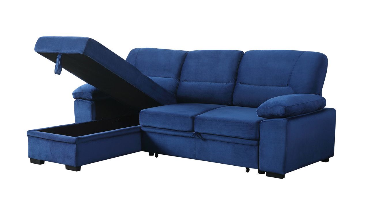 Zanika Navy Blue Velvet Sectional With Storage