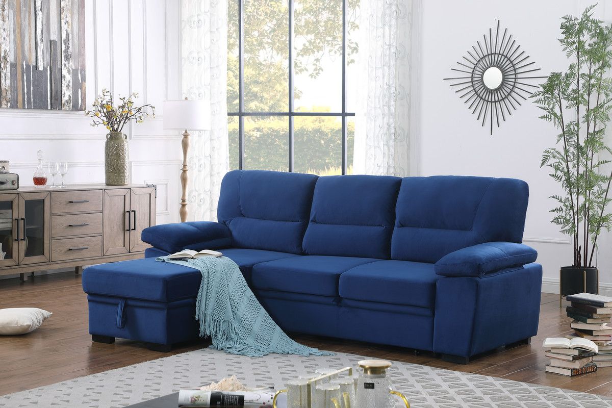 Zanika Navy Blue Velvet Sleeper Sectional