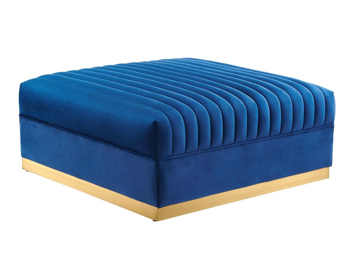 Zenfira Navy Velvet Ottoman