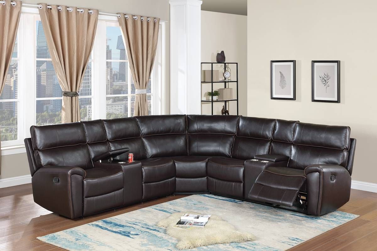 Zenobia Espresso Leather Recliner Sectional