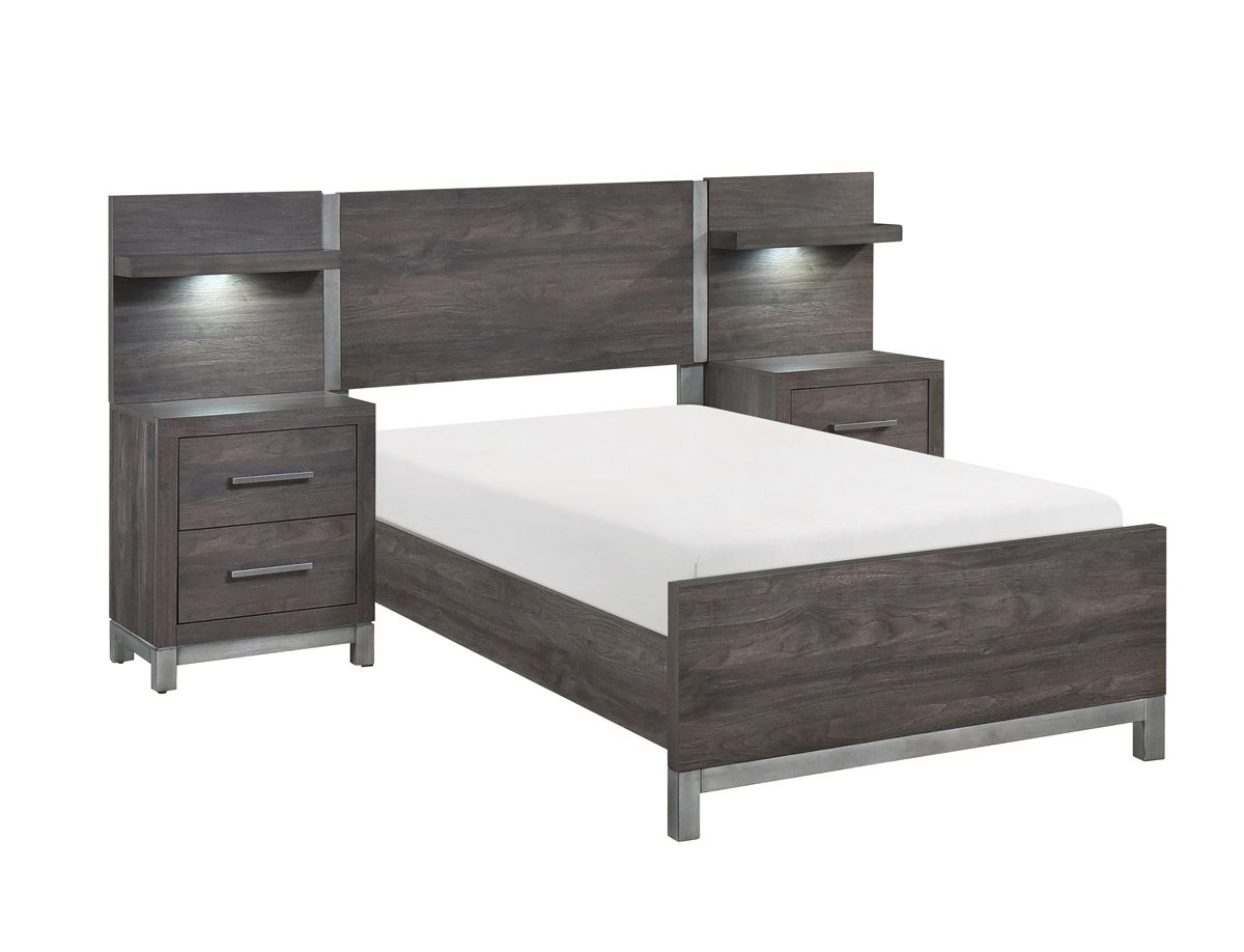 Zepur Dark Grey Twin Bed With Stands