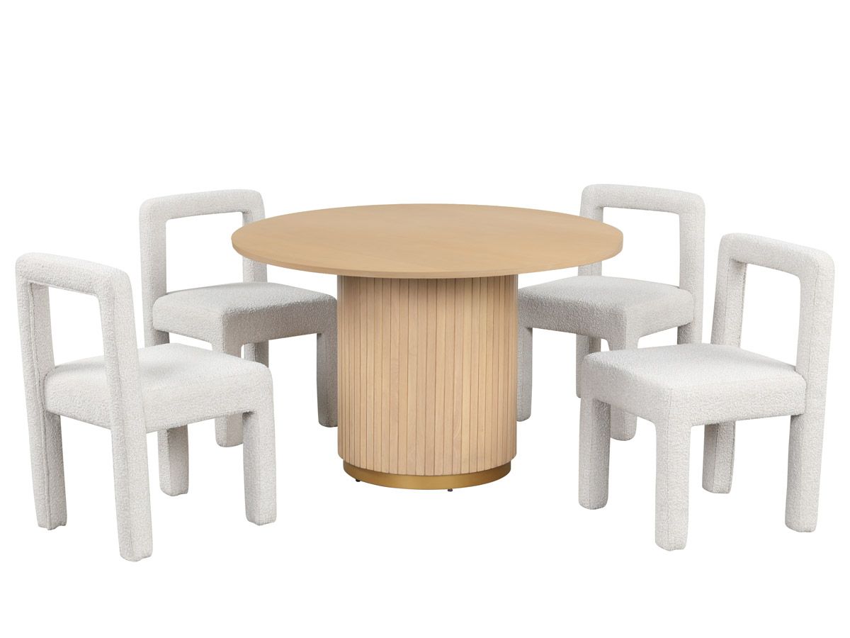 Zerrid Oak Wood Dining Table With Cream Chairs