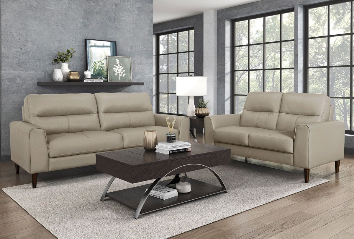 Zibak Cream Leather Sofa Set