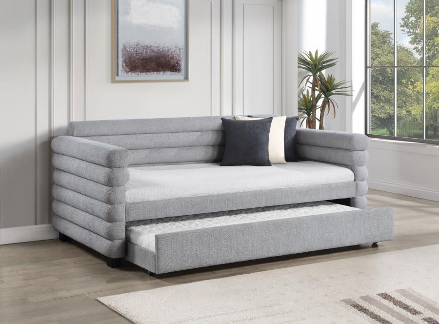 Zosimo Grey Boucle Day Bed With Trundle