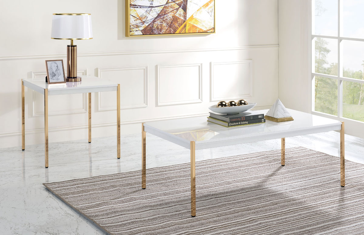 White coffee table store with gold legs