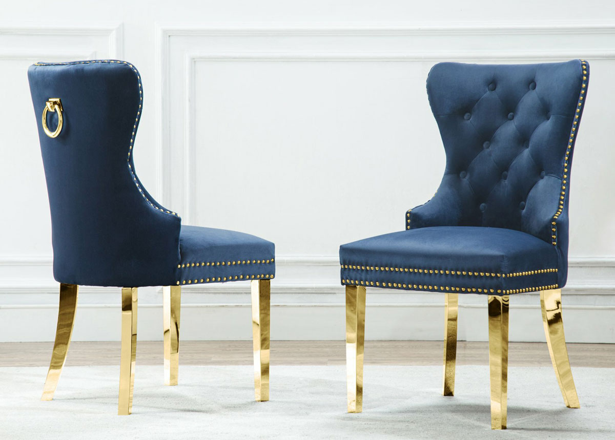 navy velvet and gold chair