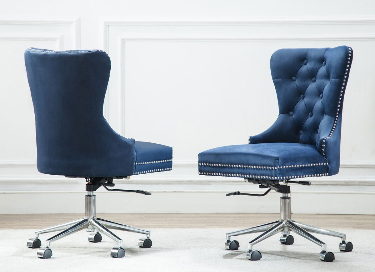 blue velvet swivel office chair