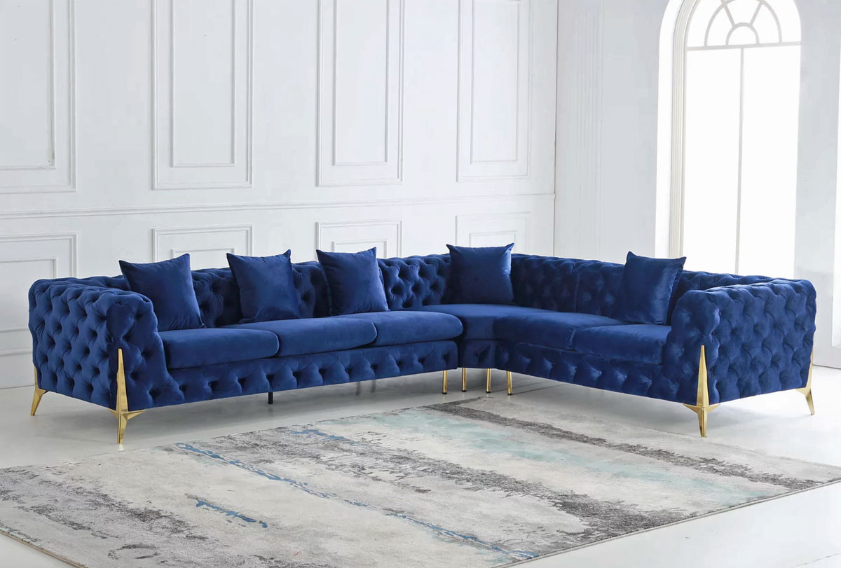 Blue velvet deals tufted sectional